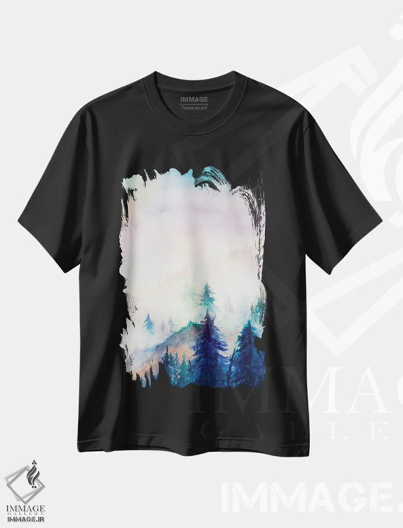 تیشرت مشکی طرح دار درون مه، آبستره اثر مارکو گونزالز | فروشگاه ایماژ