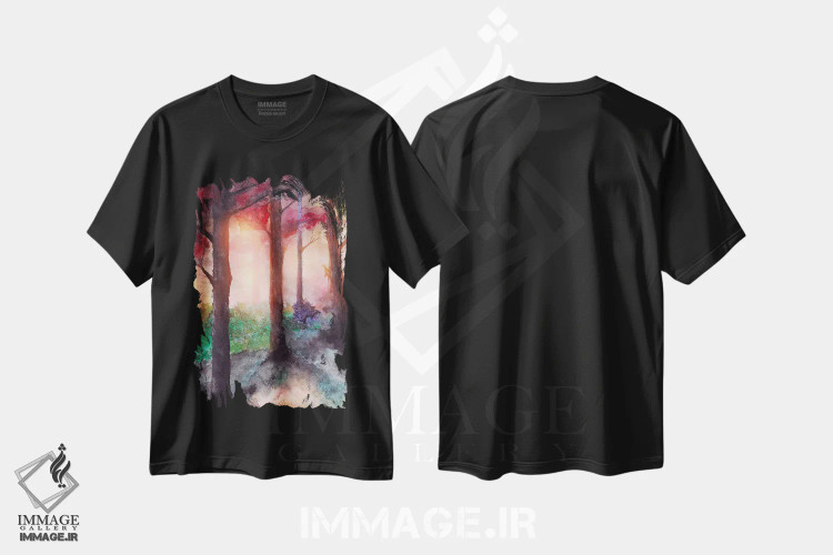 تیشرت مشکی طرح دار در جنگل هفتم، آبستره اثر مارکو گونزالز | immage.ir