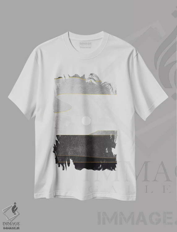 تیشرت سفید طرح دار منظرهٔ مینیمال ششم، آبستره اثر مارکو گونزالز | فروشگاه ایماژ