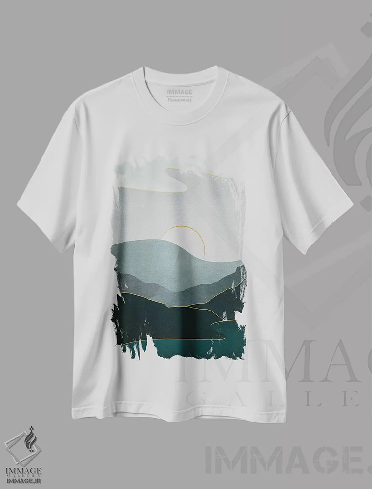 تیشرت سفید طرح دار منظرهٔ مینیمال هشتم، آبستره اثر مارکو گونزالز | فروشگاه ایماژ