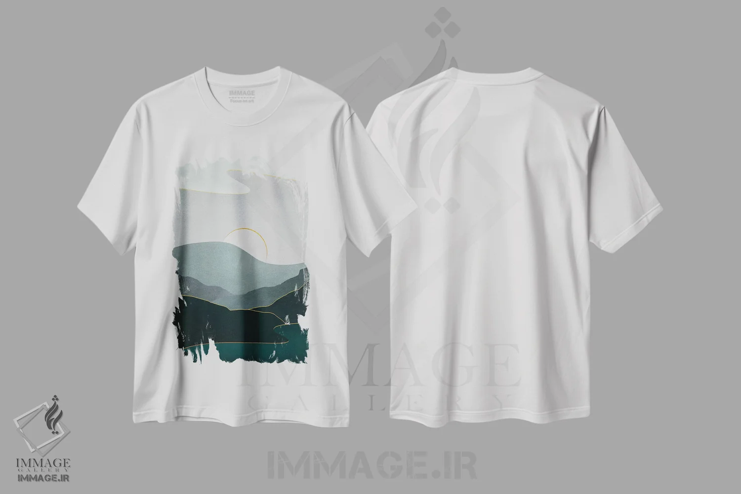 تیشرت سفید طرح دار منظرهٔ مینیمال هشتم، آبستره اثر مارکو گونزالز | فروشگاه ایماژ