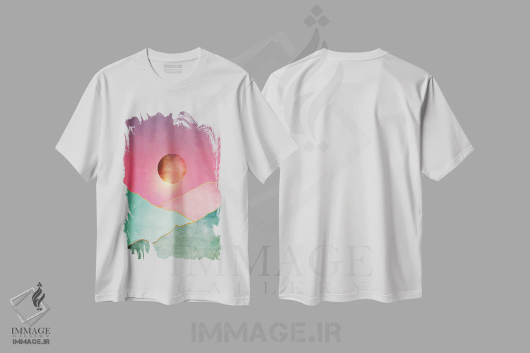 تیشرت سفید طرح دار غروب فراواقع گرایانه دوم، آبستره اثر مارکو گونزالز | immage.ir