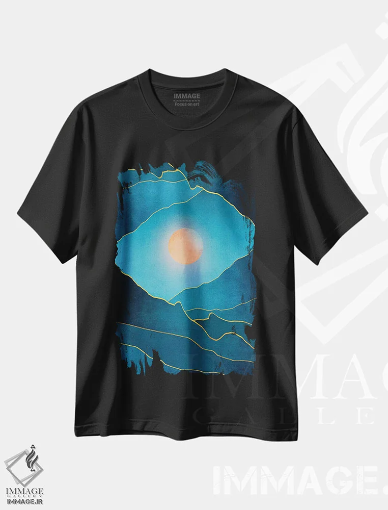 تیشرت مشکی طرح دار غروب فراواقع گرایانه سوم، آبستره اثر مارکو گونزالز | immage.ir