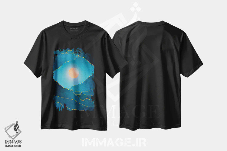 تیشرت مشکی طرح دار غروب فراواقع گرایانه سوم، آبستره اثر مارکو گونزالز | immage.ir