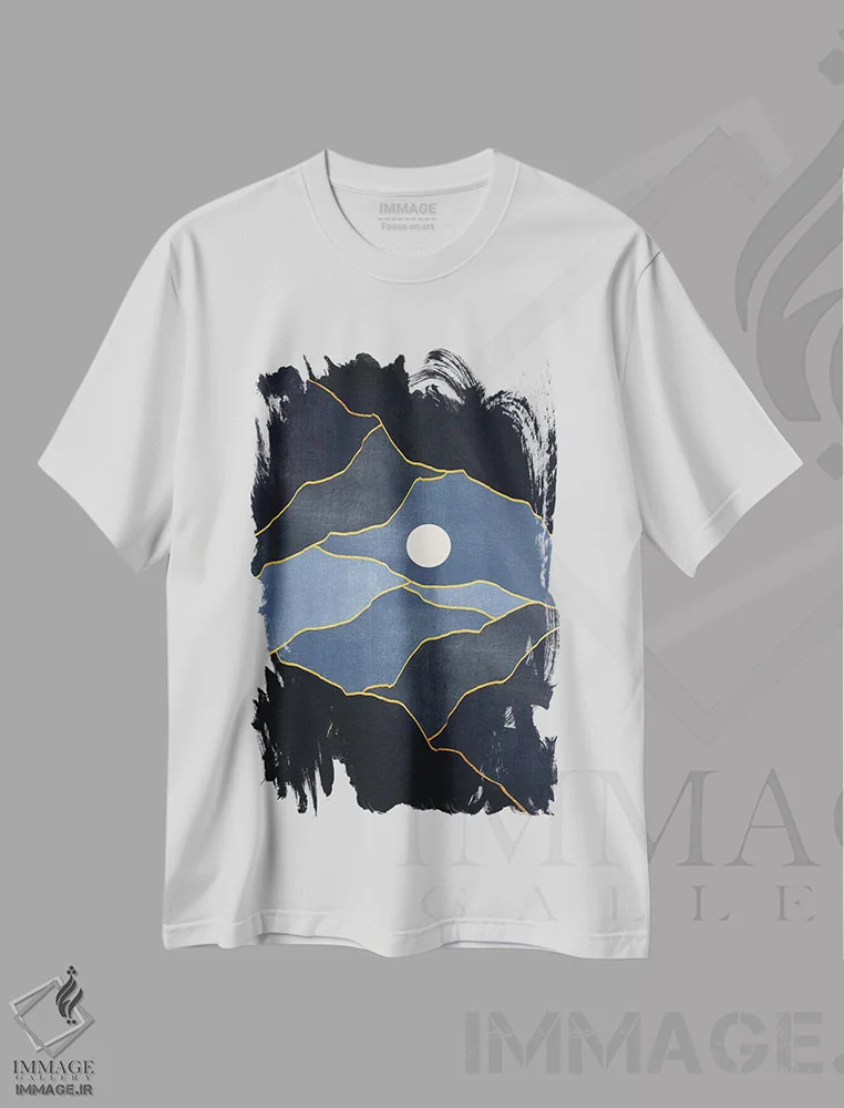 تیشرت سفید طرح دار غروب فراواقع گرایانه چهارم، آبستره اثر مارکو گونزالز | immage.ir