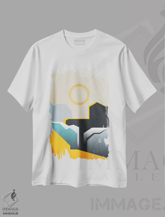 تیشرت سفید طرح دار معماری انتزاعی ششم، آبستره اثر مارکو گونزالز | فروشگاه ایماژ