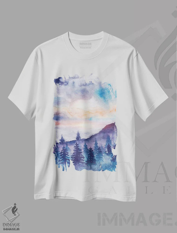 تیشرت سفید طرح دار در جنگل نهم، آبستره اثر مارکو گونزالز | فروشگاه ایماژ
