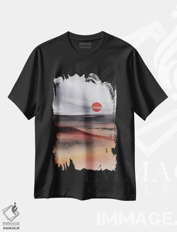تیشرت مشکی طرح دار خورشید سرخ سوم، آبستره اثر مارکو گونزالز | فروشگاه ایماژ