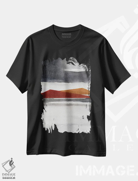 تیشرت مشکی طرح دار منظرهٔ انتزاعی آبرنگی سوم، آبستره اثر مارکو گونزالز | فروشگاه ایماژ
