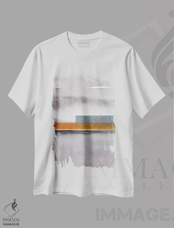 تیشرت سفید طرح دار منظرهٔ انتزاعی آبرنگی چهارم، آبستره اثر مارکو گونزالز | فروشگاه ایماژ