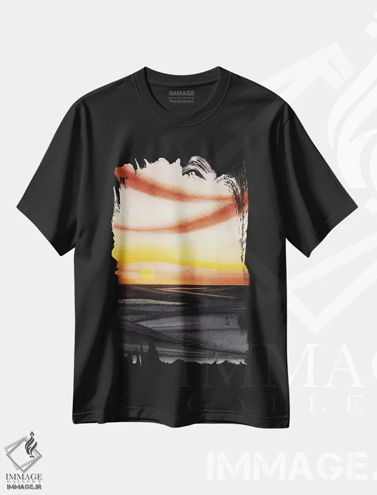 تیشرت مشکی طرح دار منظرهٔ انتزاعی آبرنگی پنجم، آبستره اثر مارکو گونزالز | فروشگاه ایماژ