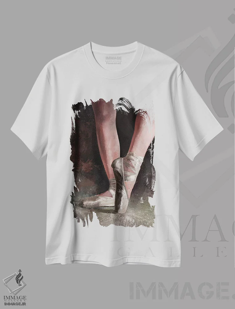تیشرت سفید طرح دار کفش های ظریف، هنر فاخر معاصر اثر استیو گود | فروشگاه ایماژ
