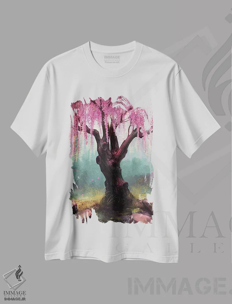 تیشرت سفید طرح دار سرود بهار، هنر فاخر معاصر اثر استیو گود | فروشگاه ایماژ
