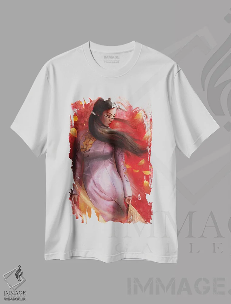 تیشرت سفید طرح دار ویتنام، دکور آسیایی اثر استیو گود | فروشگاه ایماژ