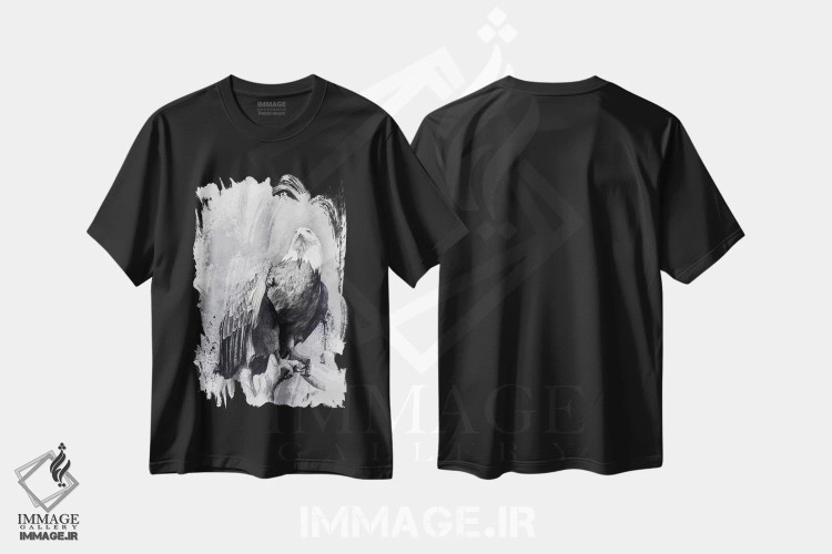 تیشرت مشکی طرح دار نقاشی عقاب سرسفید، هنر فاخر معاصر اثر استیو گود | فروشگاه ایماژ