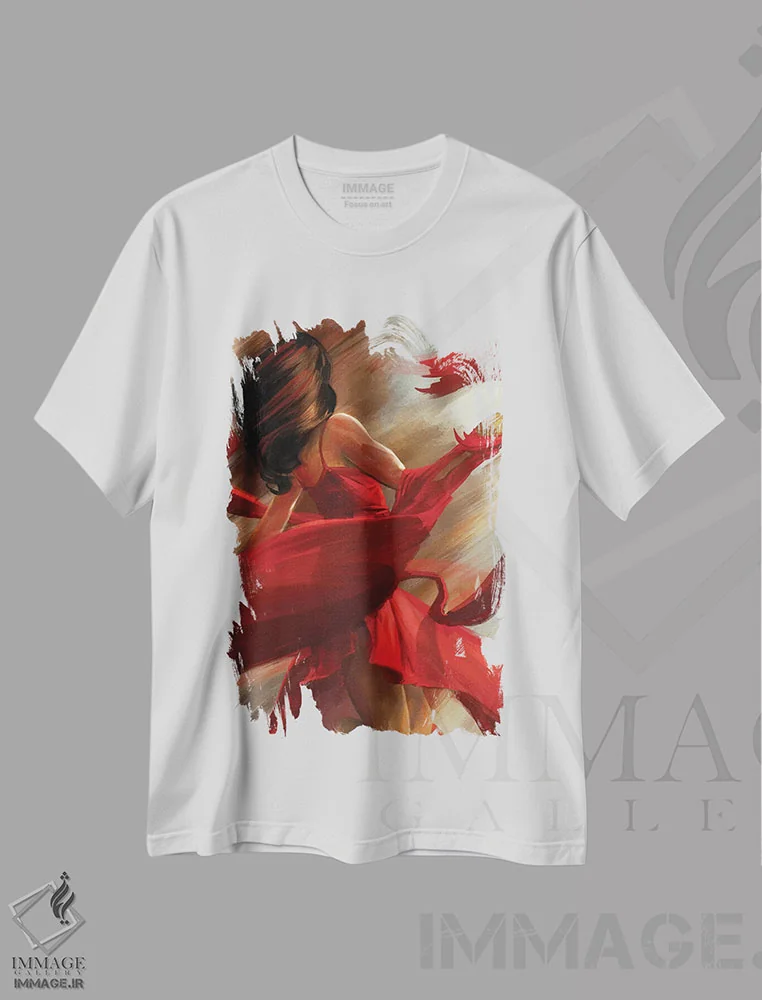تیشرت سفید طرح دار زیبایی در حرکت، هنر فاخر معاصر اثر استیو گود | immage.ir