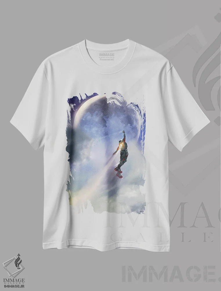 تیشرت سفید طرح دار فرار از محدودیت ها، هنر فاخر معاصر اثر استیو گود | فروشگاه ایماژ
