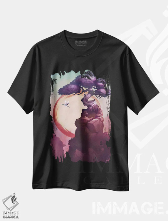 تیشرت مشکی طرح دار درخت بونسای، هنر فاخر معاصر اثر استیو گود | immage.ir