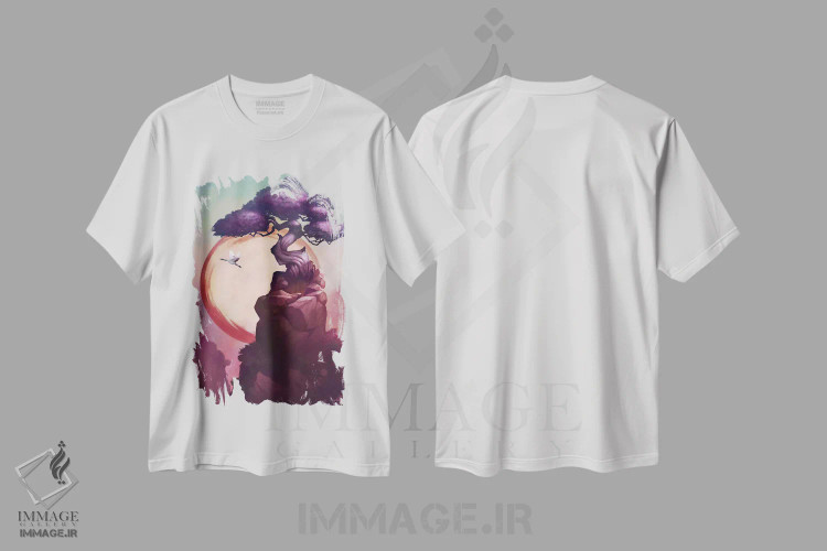 تیشرت سفید طرح دار درخت بونسای، هنر فاخر معاصر اثر استیو گود | فروشگاه ایماژ