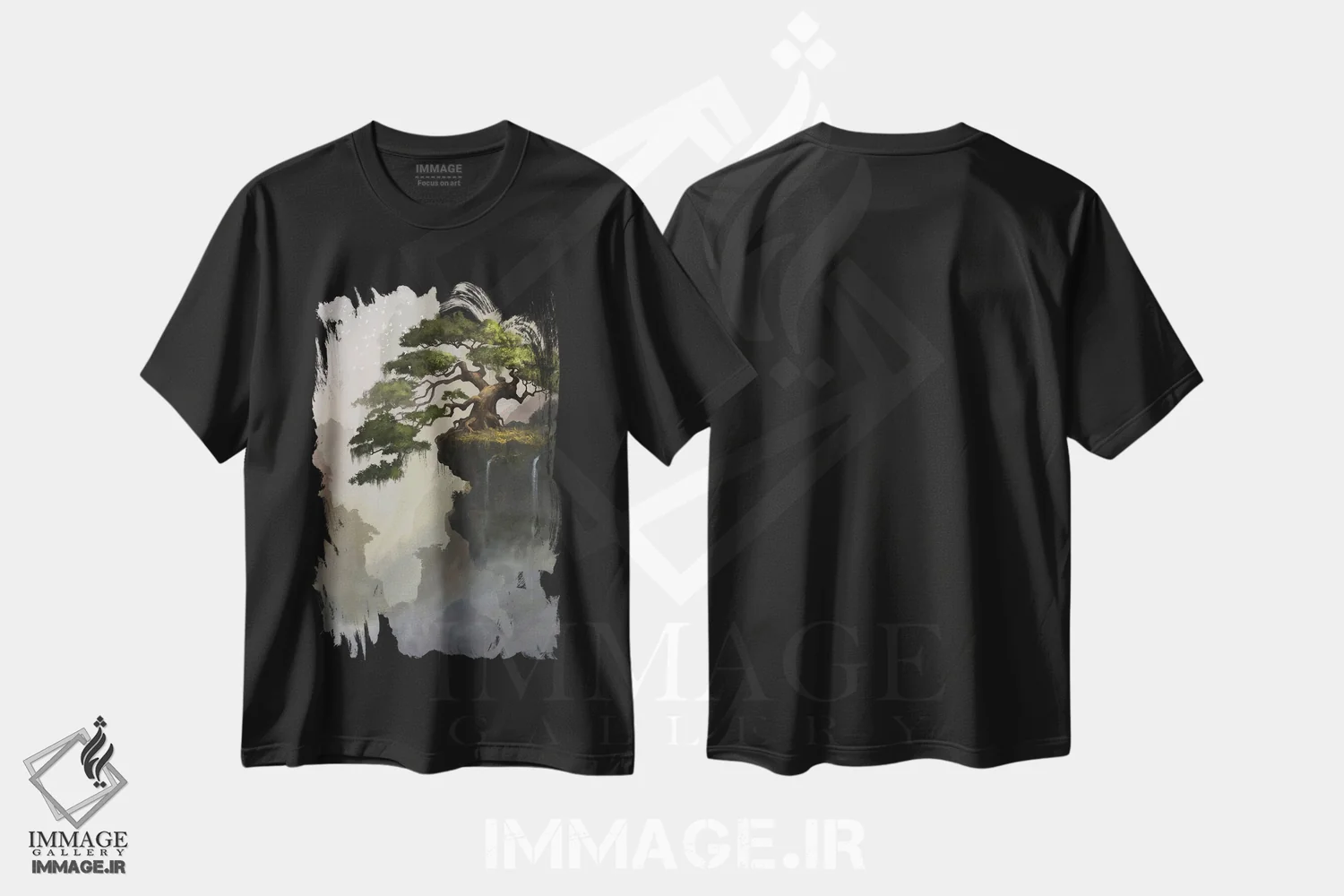 تیشرت مشکی طرح دار درخت خیالی، هنر فاخر معاصر اثر استیو گود | فروشگاه ایماژ