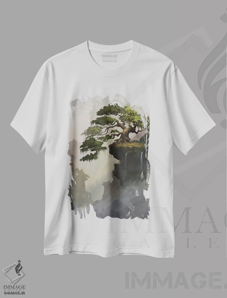 تیشرت سفید طرح دار درخت خیالی، هنر فاخر معاصر اثر استیو گود | immage.ir