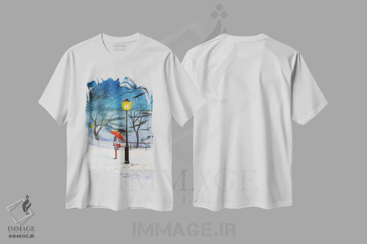 تیشرت سفید طرح دار یک چتر قرمز برای زمستان، دکور معاصر اثر گوردون بروس | فروشگاه ایماژ