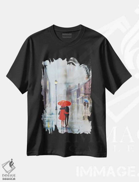تیشرت مشکی طرح دار زوجی با یک چتر قرمز، دکور معاصر اثر گوردون بروس | فروشگاه ایماژ