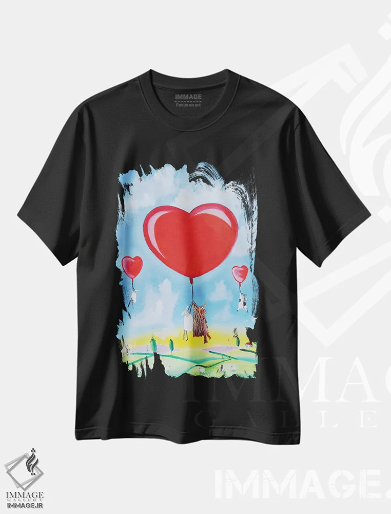 تیشرت مشکی طرح دار بادکنک های قلبی، تزئینی اثر گوردون بروس | immage.ir