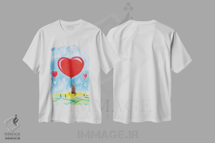تیشرت سفید طرح دار بادکنک های قلبی، تزئینی اثر گوردون بروس | فروشگاه ایماژ