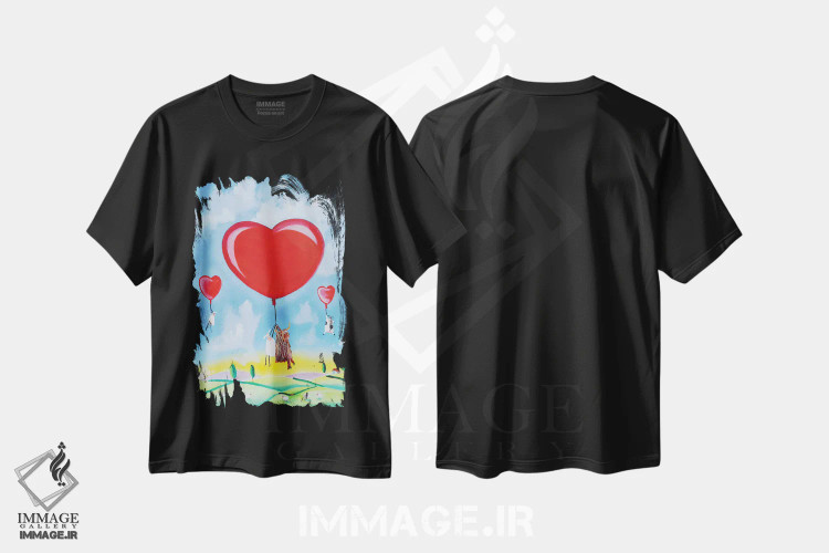 تیشرت مشکی طرح دار بادکنک های قلبی، تزئینی اثر گوردون بروس | immage.ir