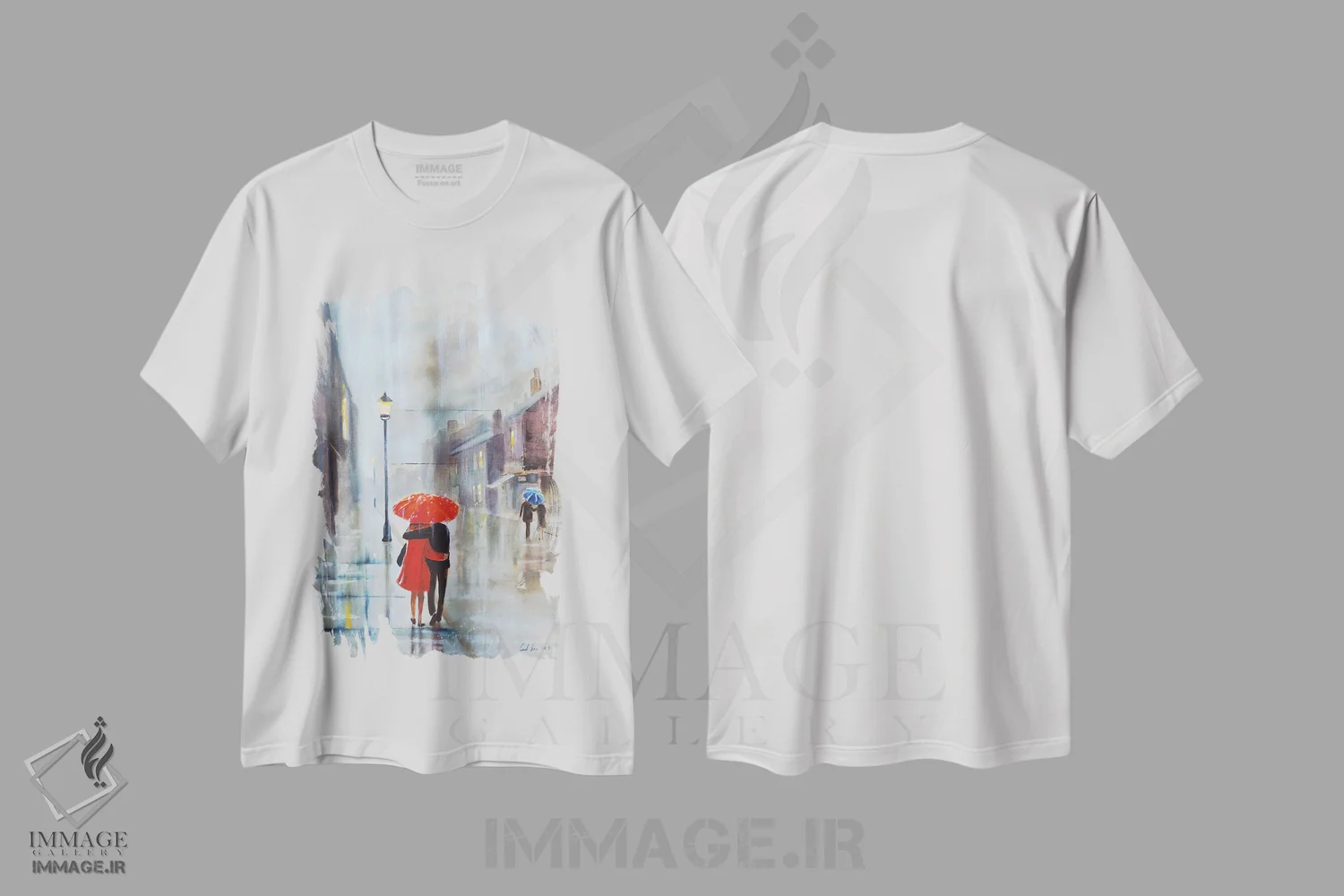 تیشرت سفید طرح دار زوجی با یک چتر قرمز، دکور معاصر اثر گوردون بروس | immage.ir