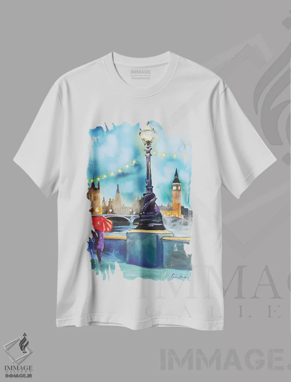 تیشرت سفید طرح دار چراغ های لندن، دکور معاصر اثر گوردون بروس | immage.ir
