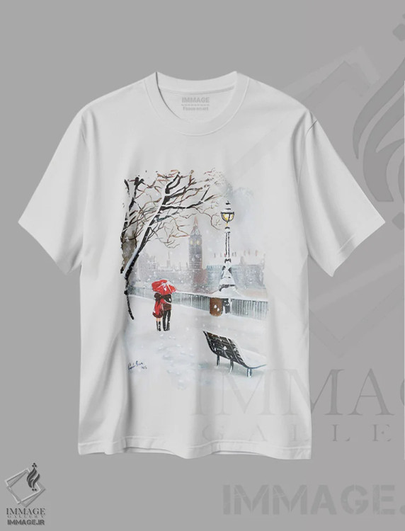 تیشرت سفید طرح دار لندن در زمستان، دکور معاصر اثر گوردون بروس | فروشگاه ایماژ