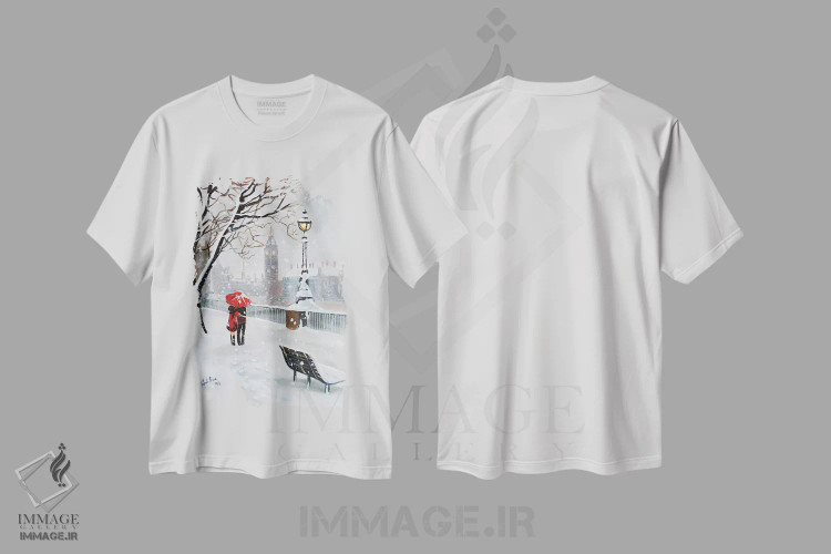 تیشرت سفید طرح دار لندن در زمستان، دکور معاصر اثر گوردون بروس | فروشگاه ایماژ