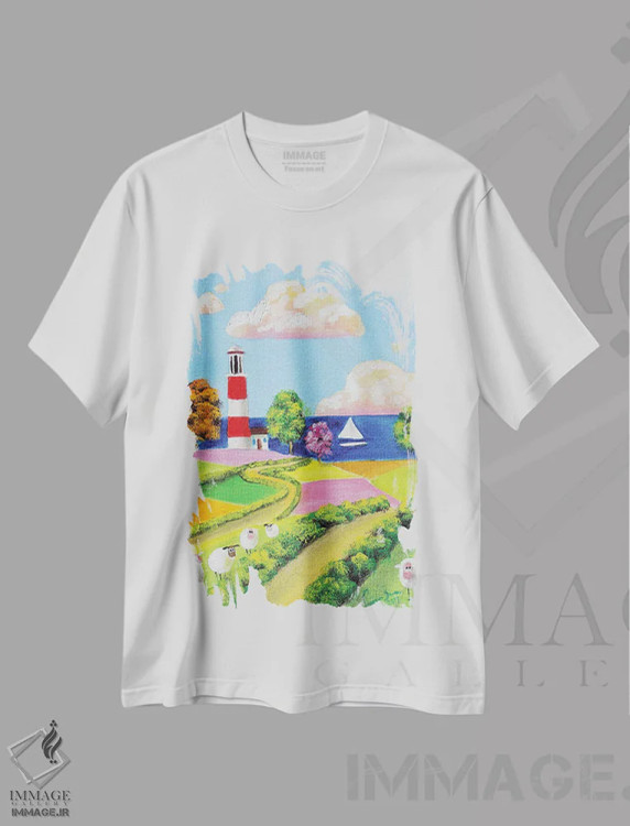 تیشرت سفید طرح دار گوسفندان و یک فانوس دریایی، تزئینی اثر گوردون بروس | immage.ir