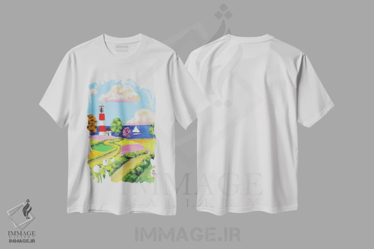 تیشرت سفید طرح دار گوسفندان و یک فانوس دریایی، تزئینی اثر گوردون بروس | immage.ir