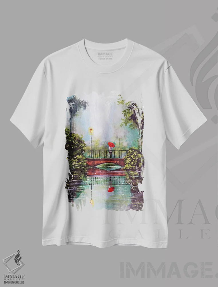 تیشرت سفید طرح دار انتظار در باران، دکور معاصر اثر گوردون بروس | immage.ir