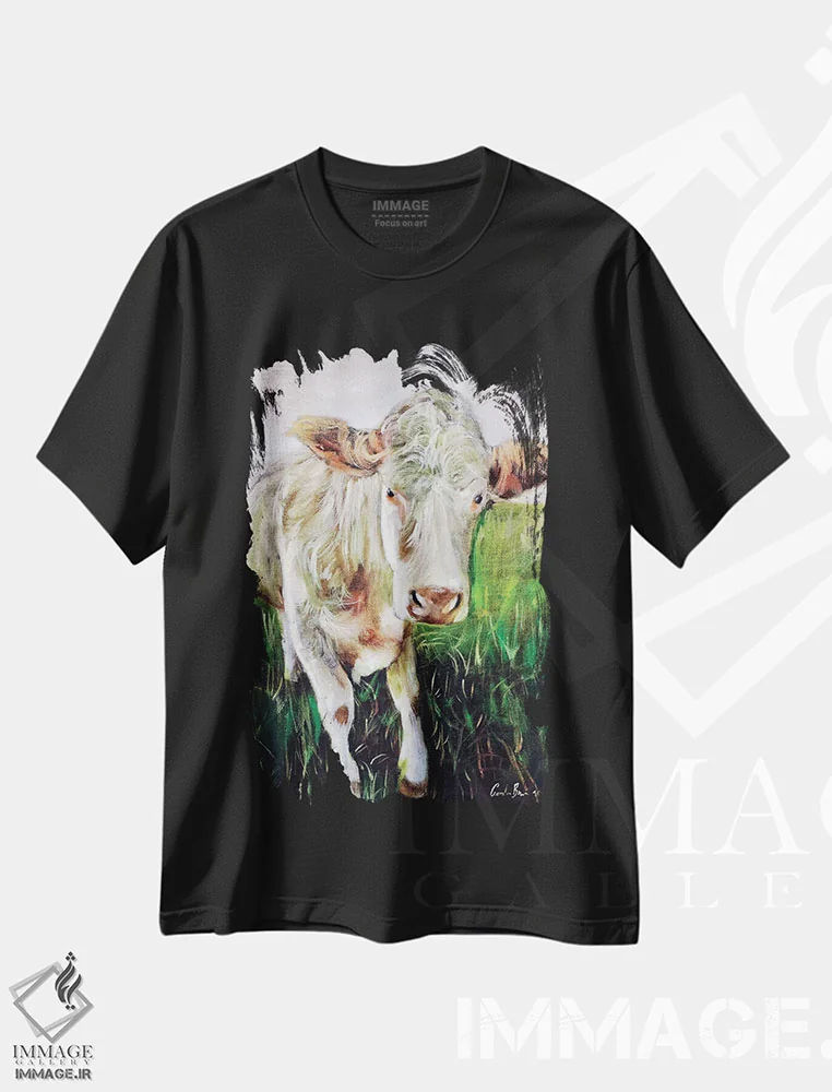 تیشرت مشکی طرح دار گاو سفید، دکور روستایی اثر گوردون بروس | immage.ir