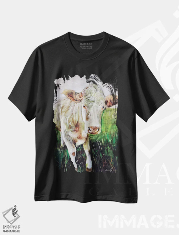 تیشرت مشکی طرح دار گاو سفید، دکور روستایی اثر گوردون بروس | immage.ir