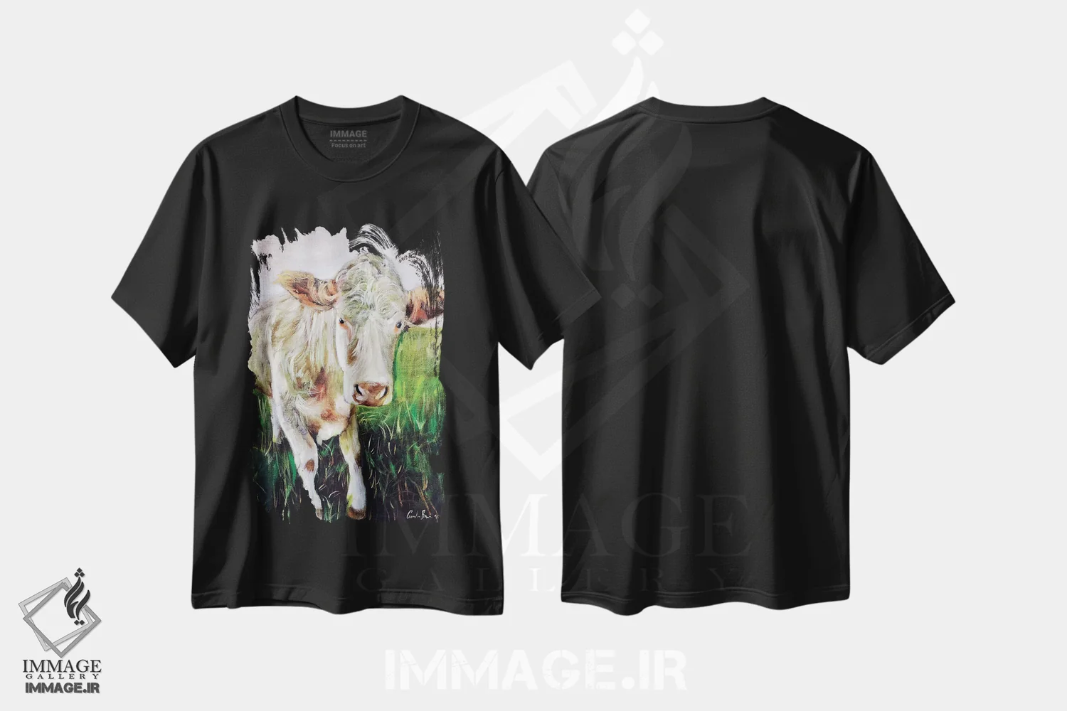 تیشرت مشکی طرح دار گاو سفید، دکور روستایی اثر گوردون بروس | immage.ir