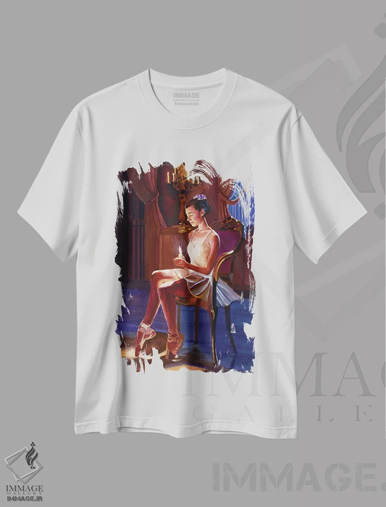 تیشرت سفید طرح دار ظرافت روشن گریافته باله رقص، مدیوم اثر گوردون بروس | immage.ir