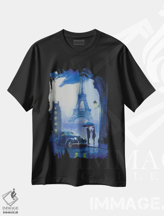 تیشرت مشکی طرح دار دیدار پاریسی بارانی اثر گوردون بروس | immage.ir