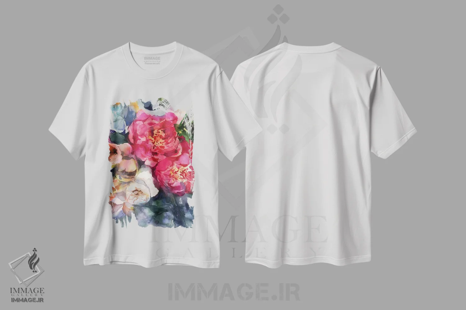 تیشرت سفید طرح دار پئونی زیبا، دکور معاصر اثر گوشیا گرگورچیک | فروشگاه ایماژ