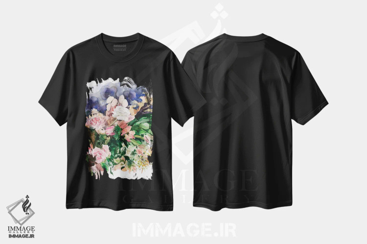 تیشرت مشکی طرح دار رنگ سرخ گونه، دکور معاصر اثر گوشیا گرگورچیک | فروشگاه ایماژ