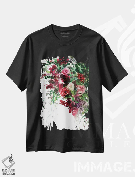 تیشرت مشکی طرح دار برگاندی، دکور معاصر اثر گوشیا گرگورچیک | فروشگاه ایماژ