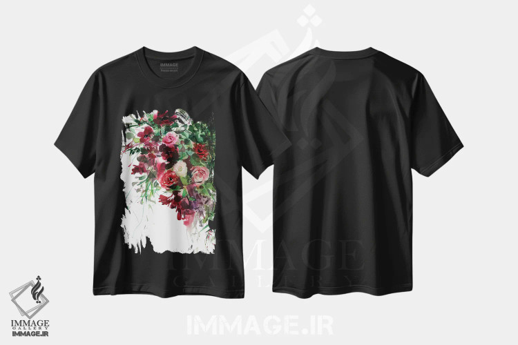تیشرت مشکی طرح دار برگاندی، دکور معاصر اثر گوشیا گرگورچیک | فروشگاه ایماژ