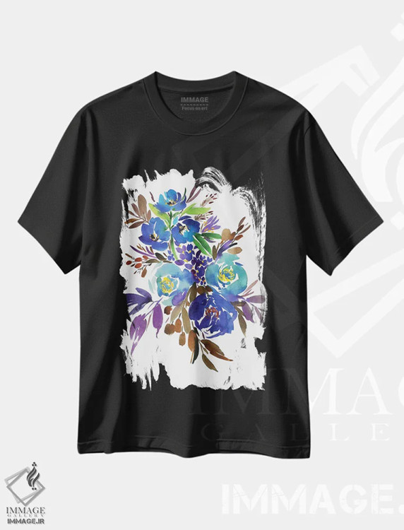 تیشرت مشکی طرح دار آبی آسمانی، دکور معاصر اثر گوشیا گرگورچیک | فروشگاه ایماژ