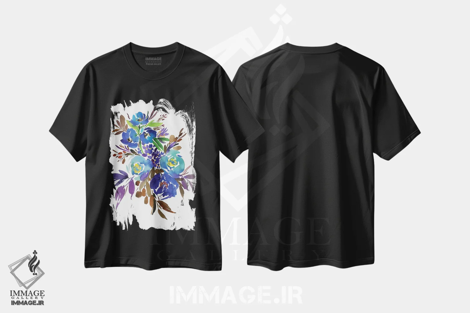 تیشرت مشکی طرح دار آبی آسمانی، دکور معاصر اثر گوشیا گرگورچیک | فروشگاه ایماژ