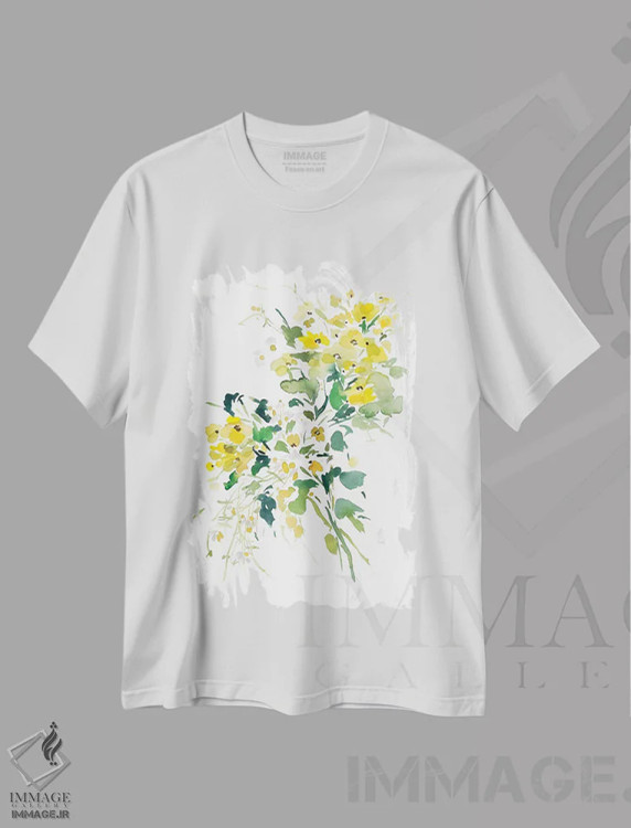 تیشرت سفید طرح دار گل های زرد III، دکور معاصر اثر گوشیا گرگورچیک | فروشگاه ایماژ