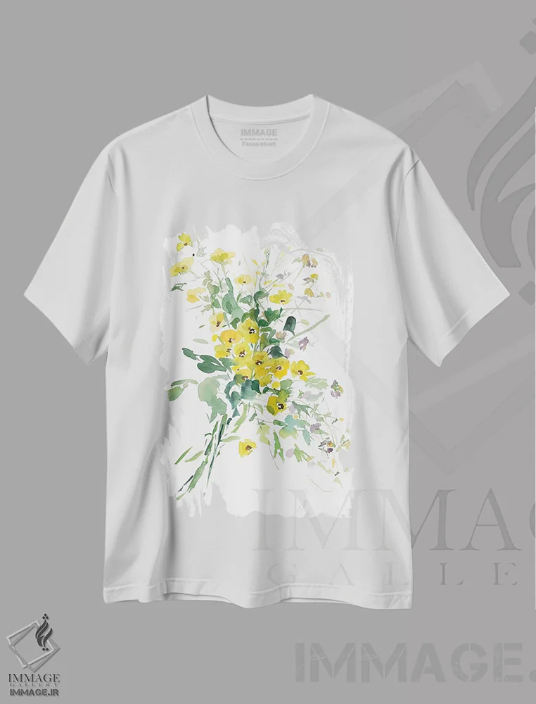 تیشرت سفید طرح دار گل های زرد I، دکور معاصر اثر گوشیا گرگورچیک | فروشگاه ایماژ